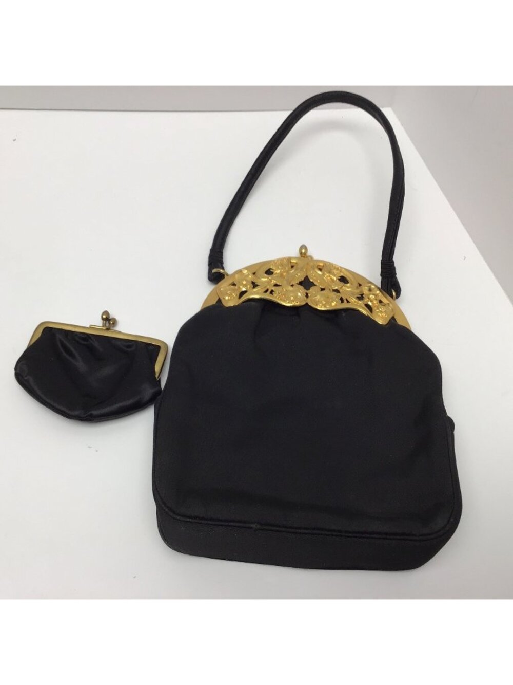 VTG 50s-60s Twifaille by Rosenfeld Black Gold Evening Bag/Clutch with Coin Purse